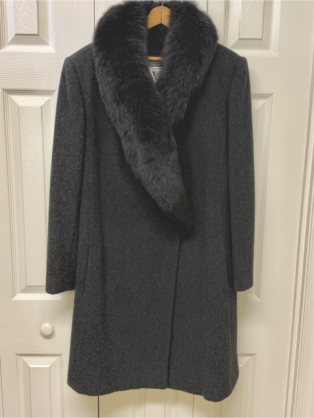 Marvin Richards dark gray Lambswool Coat with Faux Fur Collar size 14